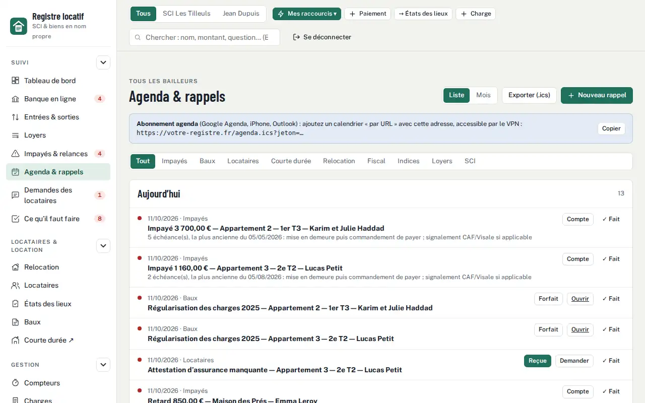 Agenda & rappels — Révision du loyer avec l’IRL : calcul et courrier automatiques