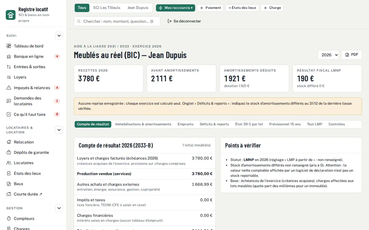 Meublés au réel (BIC) — Location meublée au réel (LMNP) : amortissements et liasse 2031