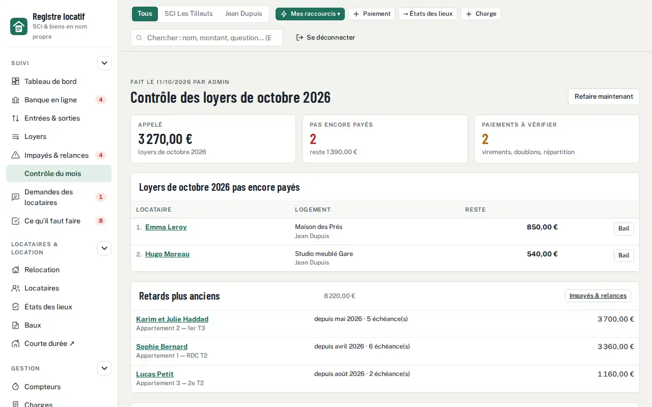Contrôle du mois — Banque connectée : les loyers rapprochés automatiquement