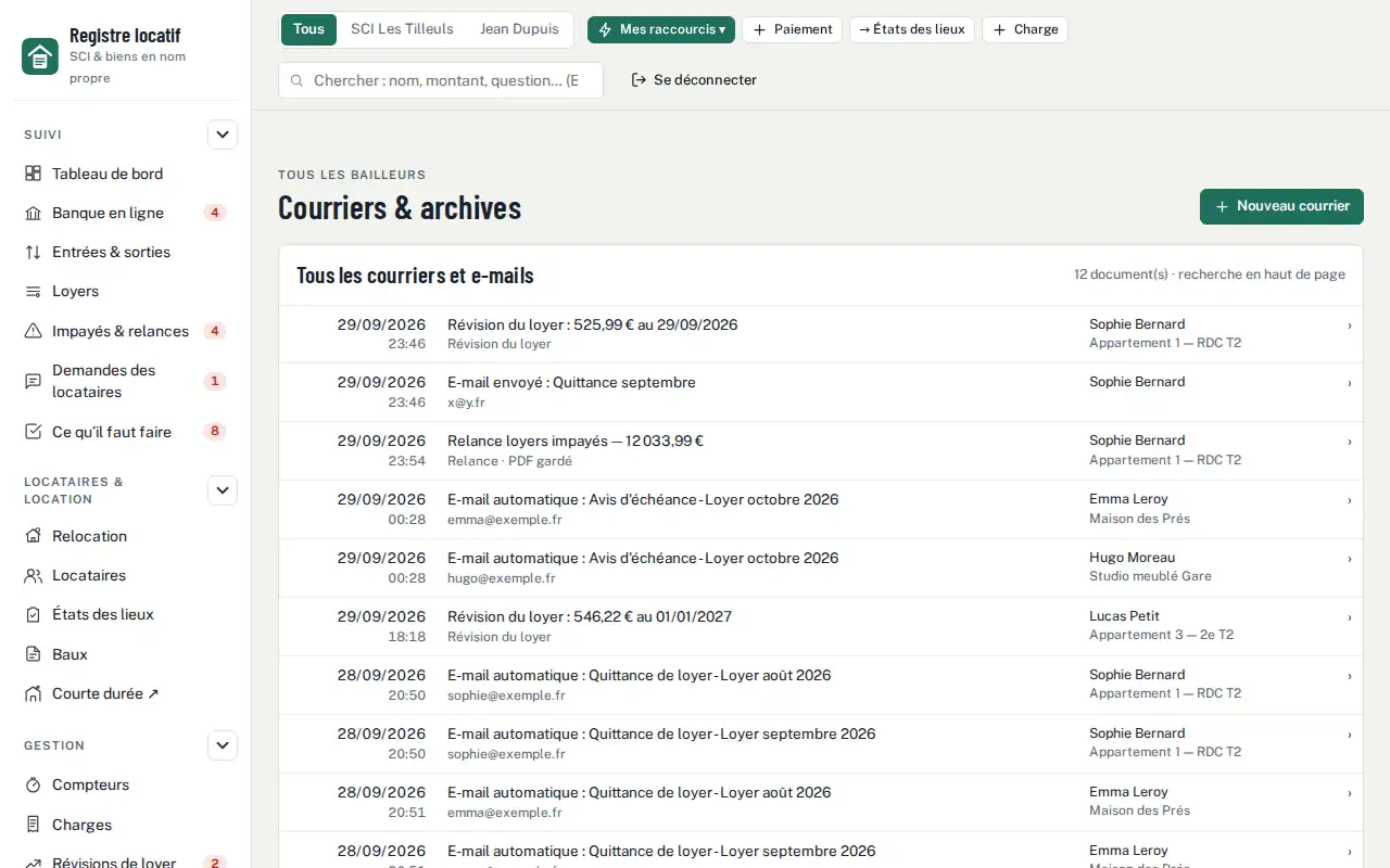 Courriers & archives — Loyer impayé : relances automatiques et marche à suivre