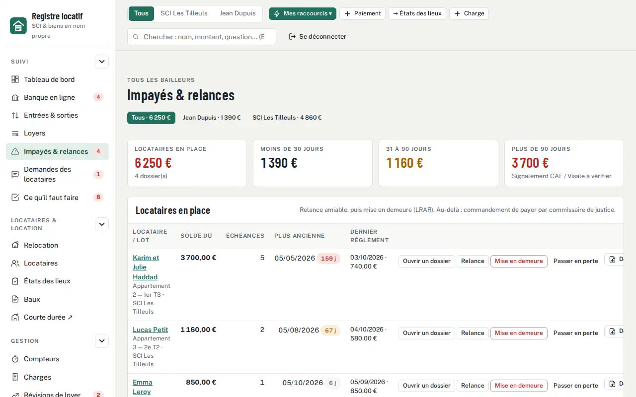 Impayés & relances — Loyer impayé : relances automatiques et marche à suivre