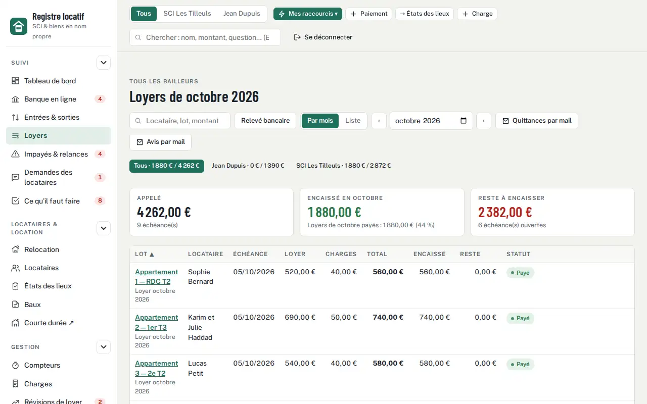 Loyers — aperçu du logiciel