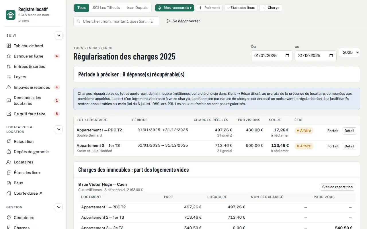 Régularisations — Régularisation des charges locatives : décompte automatique