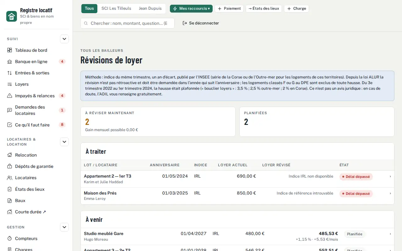 Révisions de loyer — Révision du loyer avec l’IRL : calcul et courrier automatiques